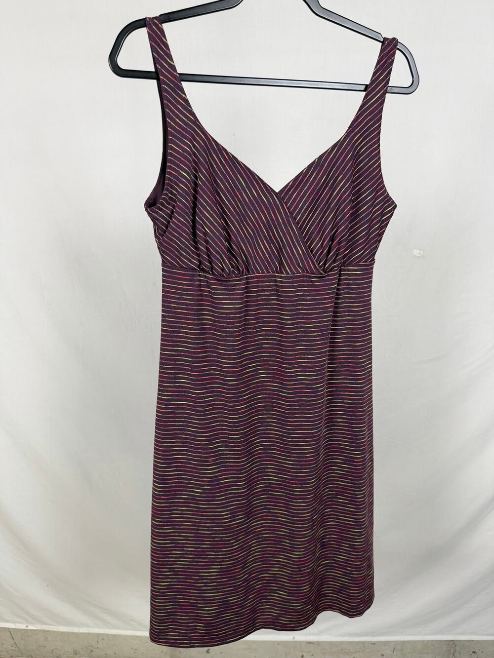 Prana Purple Multi-Striped Activewear Athletic V-Neck Midi Dress Size L